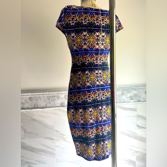 Clove Stretch Geo Design Cap Sleeves Midi Bodycon Dress 6 - Picture 4 of 8